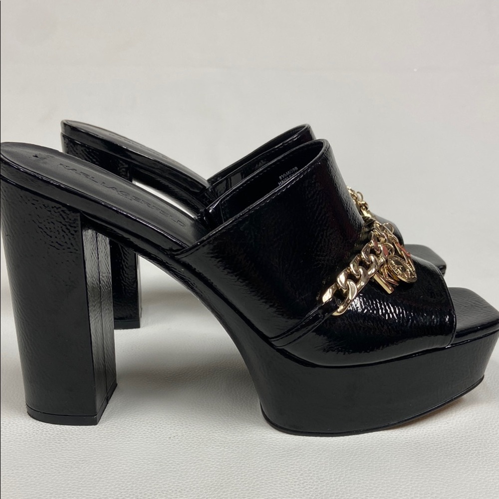 Karl Lagerfeld Haisley Mule black patent leather platform heels size 8.5 - Picture 5 of 11